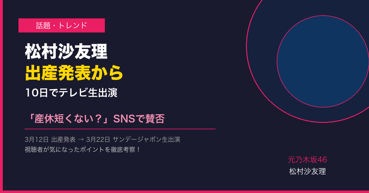 松村沙友理 出産発表から10日でテレビ生出演